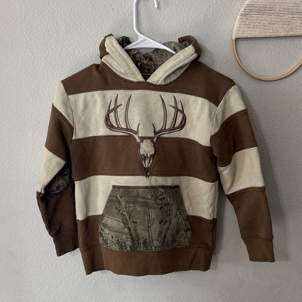 Striped Hoodie with Deer Embroidery